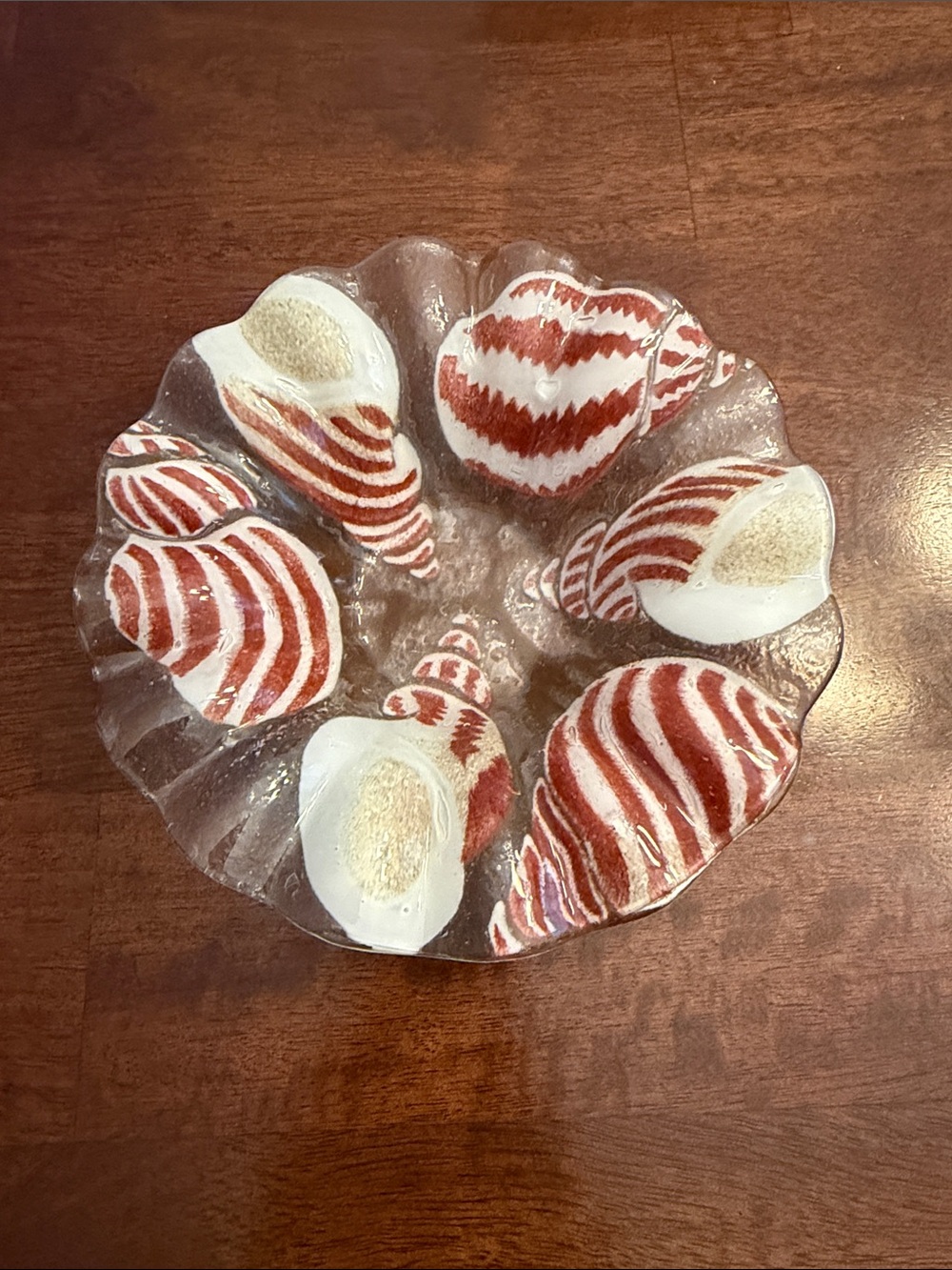 Sydenstricker Fused Glass Bowl with Brown and White Shell Motif